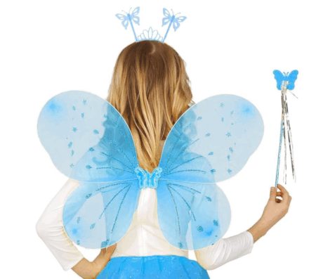 Mavi Çocuk Kelebek Kanat Taç Asa Seti, Eğlenceli ve Şık, Çocukların Hayal Gücünü Geliştirir