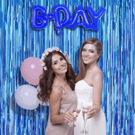 Çocuk Mavi Renk Ekstra Metalize Parlak Saçaklı Arka Fon Perde İthal A Kalite 1x2 Metre