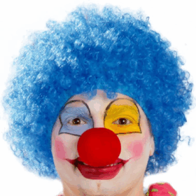 Çocuk   Mavi Renk Kıvırcık Afro Bonus Peruk Takma Saç ve Kırmızı Burun Seti