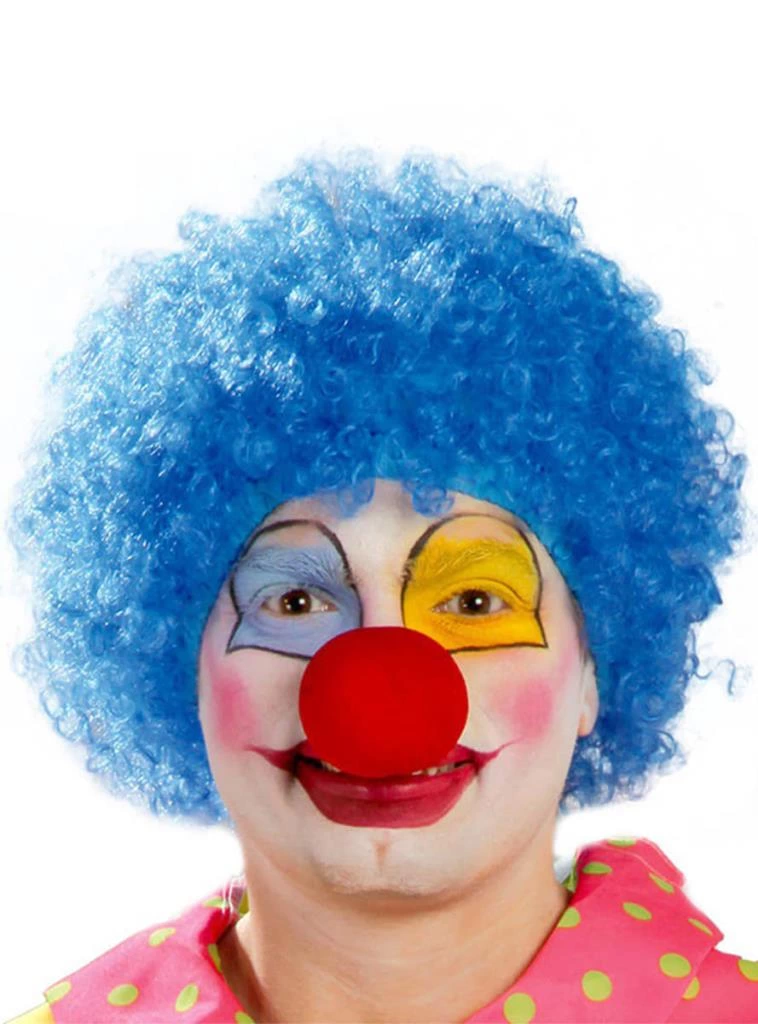 Çocuk Mavi Renk Kıvırcık Afro Bonus Peruk Takma Saç ve Kırmızı Burun Seti