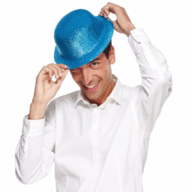 Çocuk   Mavi Renk Simli Melon Yuvarlak Parti Şapkası 24x26 cm