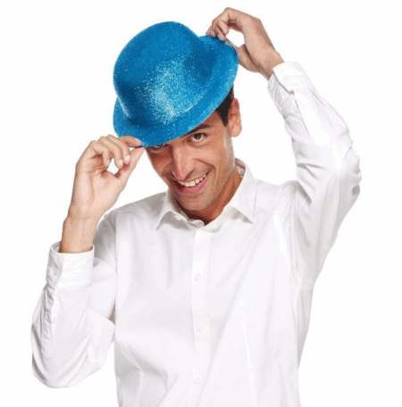 Çocuk   Mavi Renk Simli Melon Yuvarlak Parti Şapkası 24x26 cm