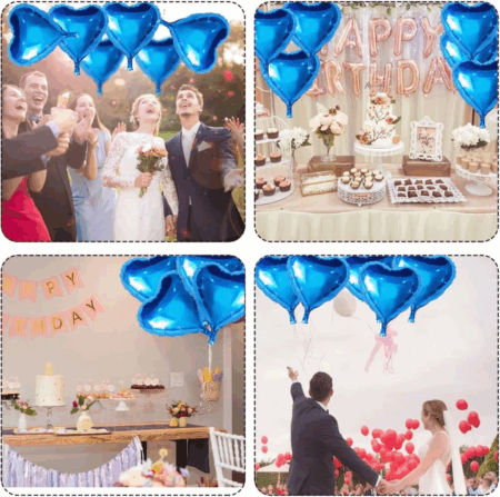 Çocuk Metalize Parlak Mavi Kalp Şekilli Uçan Balon Folyo 18 inç 45 cm 25 Adet