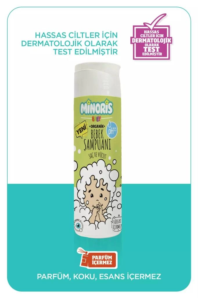 Çocuk FNT Minoris Baby Organik Bebek Saç ve Vücut Şampuanı 200ml - Görsel 2