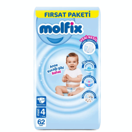 Çocuk Molfix Bebek Bezi Fırsat Paketi 4 Beden 7-14 Kg 62 Adet