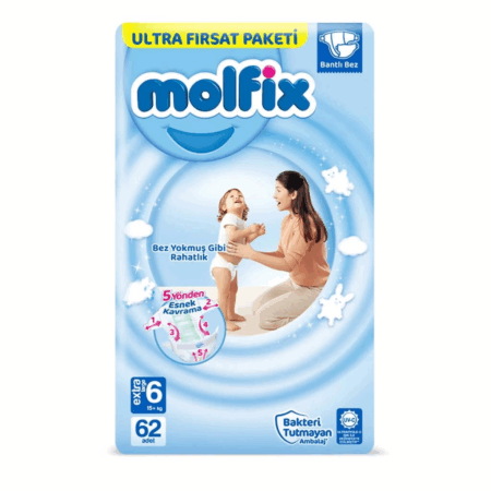 Çocuk Molfix Bebek Bezi Ultra Fırsat Paketi 6 Beden 15+ Kg 62 Adet