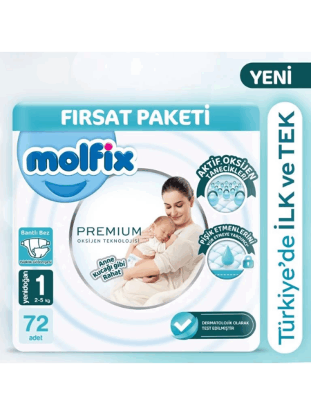 Çocuk Molfix Premium Bebek Bezi Fırsat Paketi 1 Beden 2-5 Kg 72 Adet
