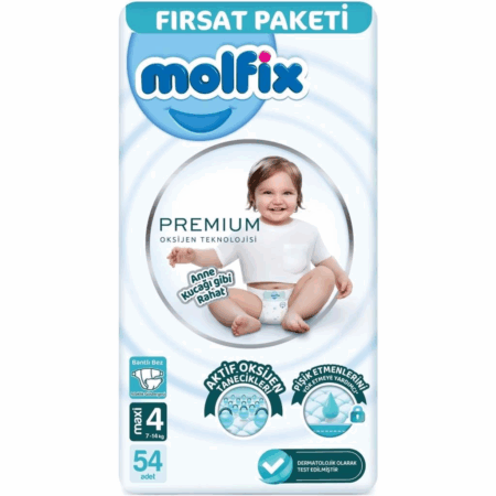 Çocuk Molfix Premium Bebek Bezi Fırsat Paketi 4 Beden 7-14 Kg 54 Adet