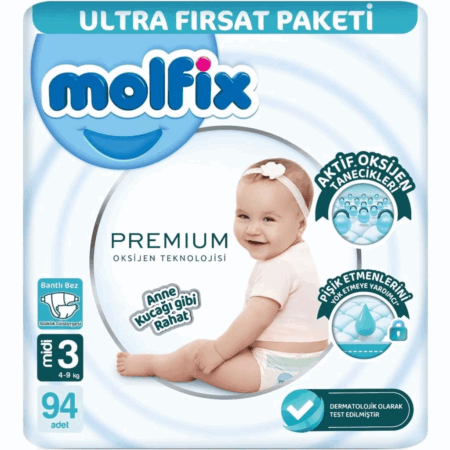 Çocuk Molfix Premium Bebek Bezi Ultra Fırsat Paketi 3 Beden 4-9 Kg 94 Adet