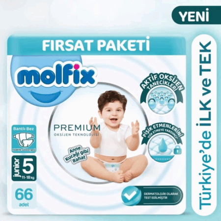 Çocuk Molfix Premium Bebek Bezi Ultra Fırsat Paketi 5 Beden 11-18 Kg 66 Adet