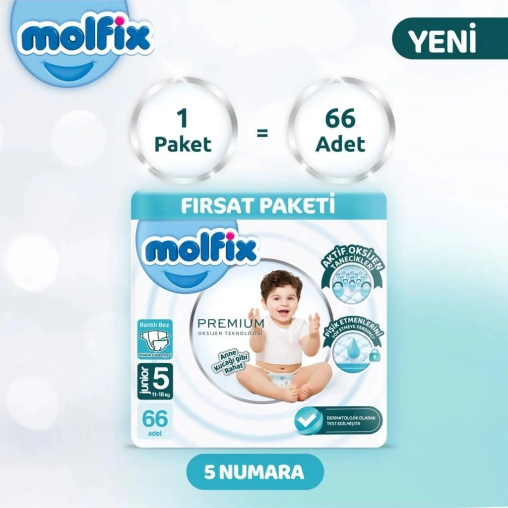 Çocuk Molfix Premium Bebek Bezi Ultra Fırsat Paketi 5 Beden 11-18 Kg 66 Adet - Görsel 2