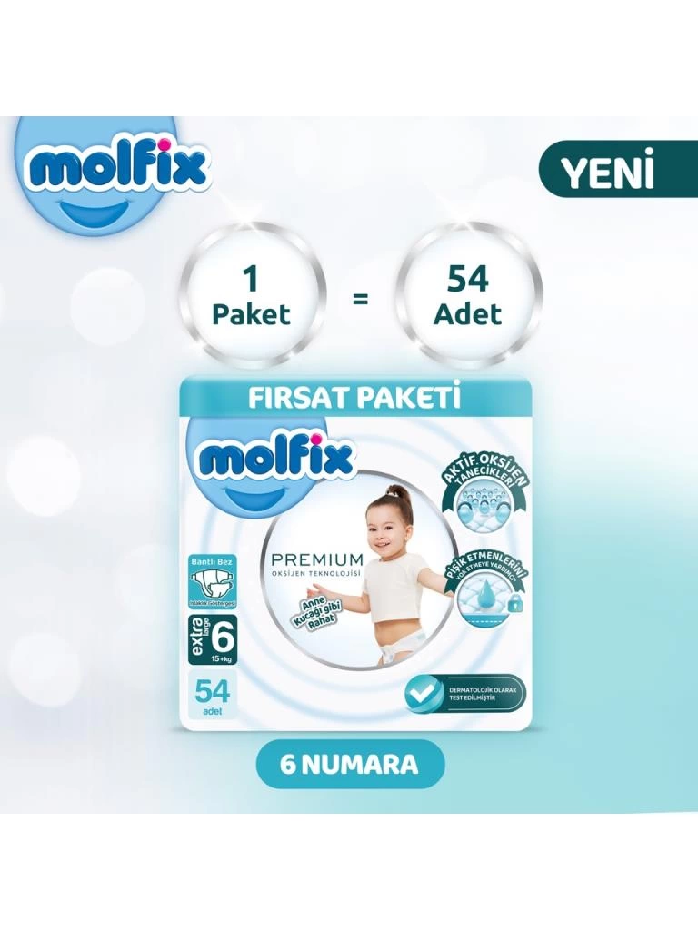 Çocuk Molfix Premium Bebek Bezi Ultra Fırsat Paketi 6 Beden 15+ Kg 54 Adet - Görsel 2