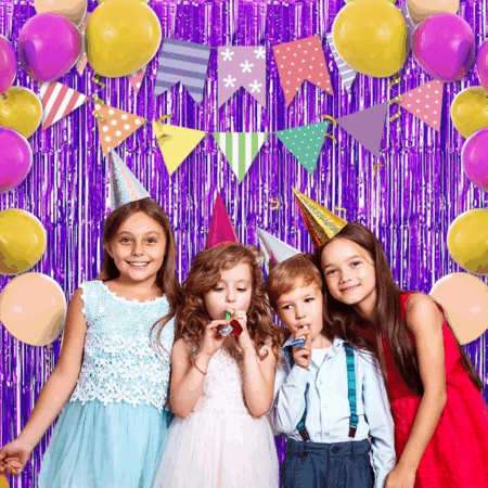 Çocuk Mor Renk Ekstra Metalize Parlak Saçaklı Arka Fon Perde İthal A Kalite 1x2 Metre