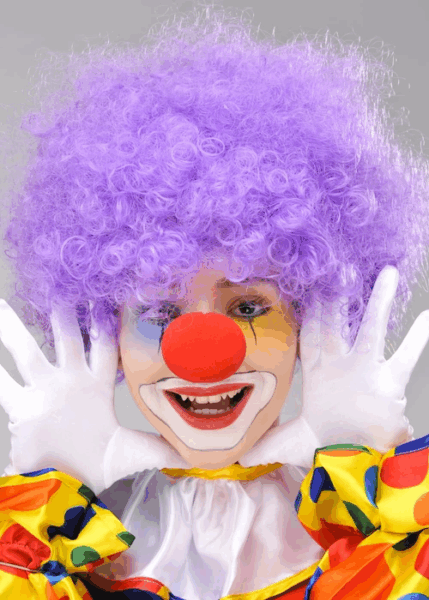 Çocuk Mor Renk Kıvırcık Afro Bonus Peruk Takma Saç ve Kırmızı Burun Seti