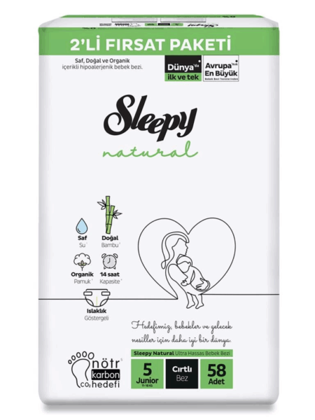 Çocuk Natural Bebek Bezi 2'Li Fırsat Paketi 5 Beden 58 Adet