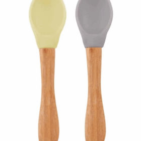 OiOi Bambu Saplı Silikon Mama Kaşığı 2li Mellow Yellow / Powder Grey