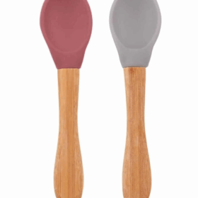 OiOi Bambu Saplı Silikon Mama Kaşığı 2li Velvet Rose / Powder Grey