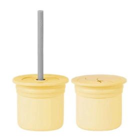 OiOi Ham+Hüp Pipetli Silikon Bardak Seti Mellow Yellow / Powder Grey