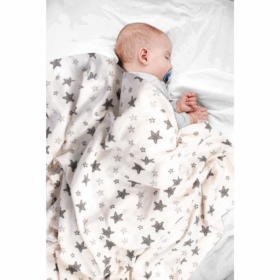 Organik Müslin Bebe Battaniye 100x100 Cm ART-362 Gri Yıldız