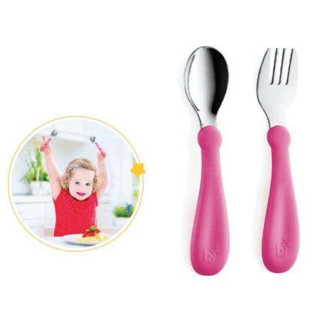 Çocuk Paslanmaz Çelik Çatal Kaşık Seti 522 Pembe