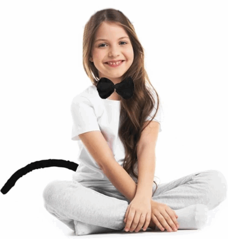 Çocuk Peluş Siyah Renk Kuyruk ve Papyon Yetişkin Çocuk Uyumlu