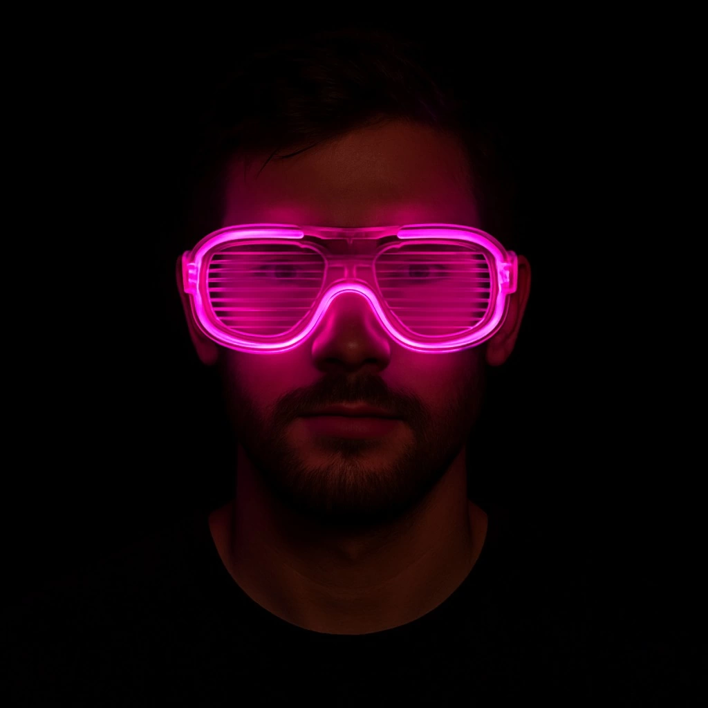 Eğitici Çocuk Pembe Led Işıklı Parti Gözlüğü - Neon Glow Şerit Gözlük 3 Modlu - Görsel 3