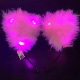 Pembe Peluşlu Pofuduk Kürklü Led Işıklı Lüks Parti Tacı 20x18 cm