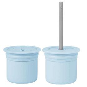 Çocuk Pipetli Silikon Bardak Seti Mineral Blue / Powder Grey