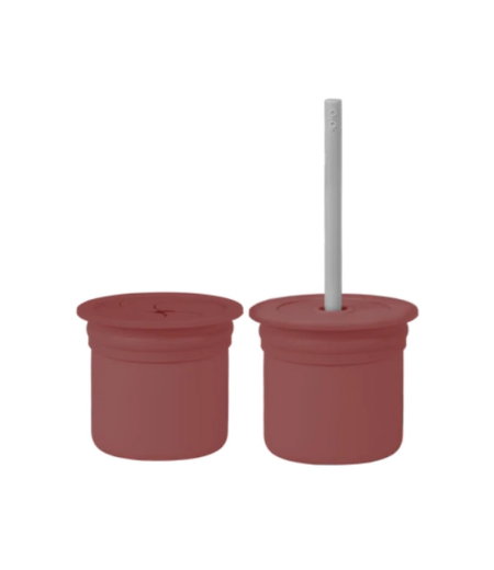 Eğitici Çocuk  Oyuncak    Pipetli Silikon Bardak Seti Velvet Rose / Powder Grey