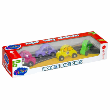 Çocuk Playwood Ahşap Yarış Arabası 4'lü Paket