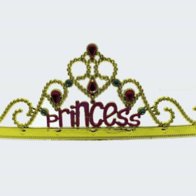 Çocuk   Prenses Yazılı Altın Renk Ayarlanabilir Parti Tacı 60 cm