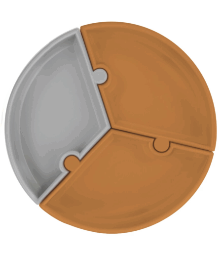 Çocuk Puzzle Vakum Tabanlı Silikon Tabak Woody Brown / Powder Grey