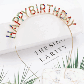 Çocuk   Rengarenk Kristal Taşlı Ekstra Lüks Gümüş Kaplama Happy Birthday Taç 16x17 cm