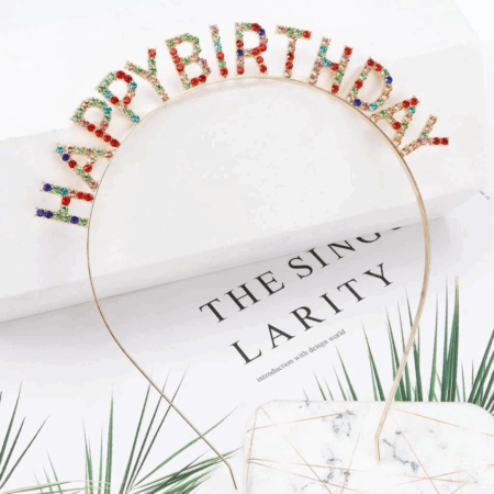 Çocuk   Rengarenk Kristal Taşlı Ekstra Lüks Gümüş Kaplama Happy Birthday Taç 16x17 cm