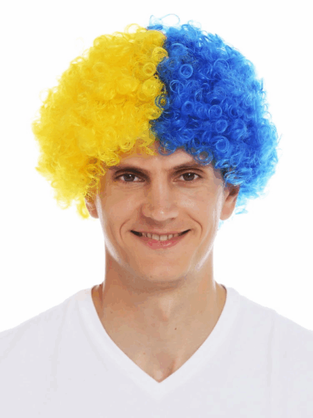 Eğitici Oyuncak  Sarı Lacivert Kıvırcık Afro Bonus Peruk Taraftar Saçı
