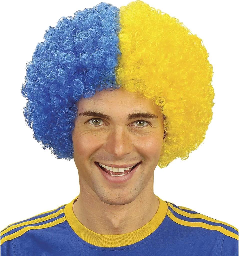 Eğitici Oyuncak Sarı Lacivert Kıvırcık Afro Bonus Peruk Taraftar Saçı - Görsel 2