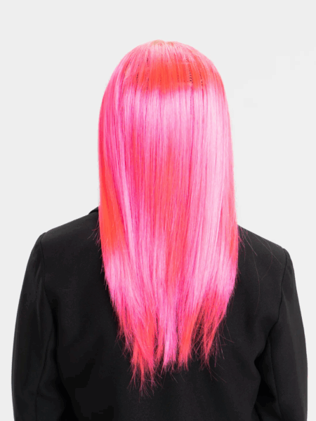 Şeker Pembesi Koyu Pembe Uzun Düz Parti Peruğu Çocuklar İçin Eğlenceli Kostüm