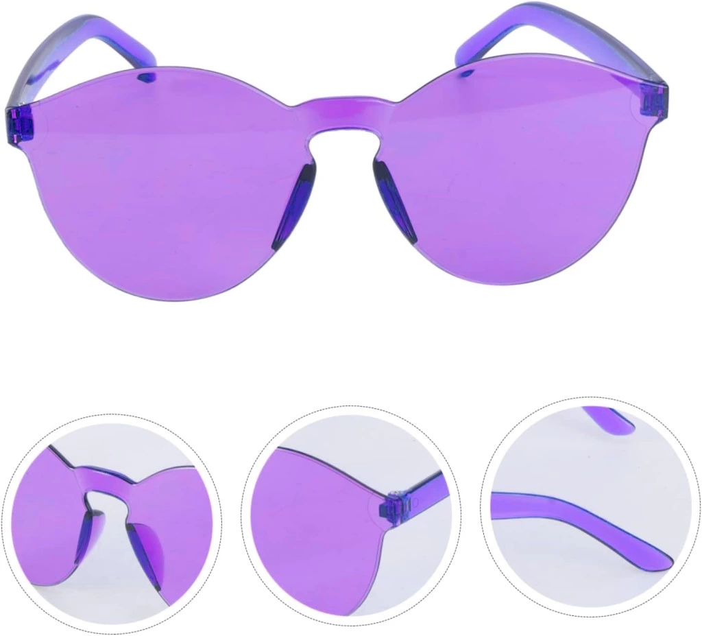 Eğitici Çocuk Sert Mika Oval Şekilli Çerçevesiz Mor Gözlük Retro Parti 5x14 cm - Görsel 2