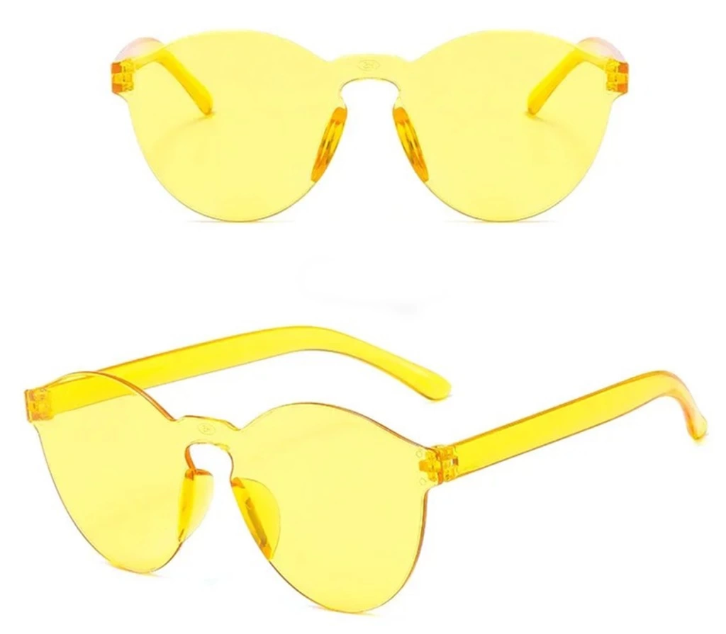 Eğitici Çocuk Sert Mika Oval Şekilli Çerçevesiz Sarı Gözlük Retro Parti 5x14 cm - Görsel 2