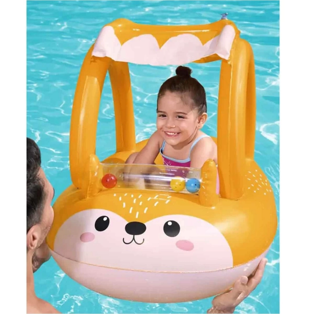 Gölgelikli şişme tilki bot ile yaz eğlencesi ve güneşten koruma - Görsel 2