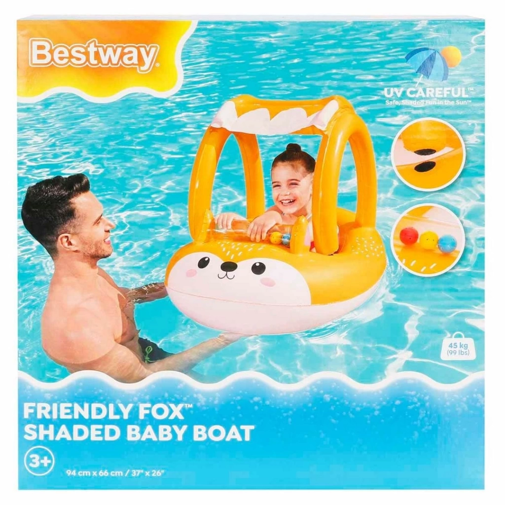 Gölgelikli şişme tilki bot ile yaz eğlencesi ve güneşten koruma - Görsel 3