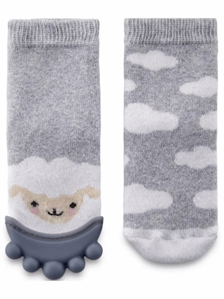 Çocuk Silikon Diş Kaşıyıcılı Havlu Bebek Çorap Gri