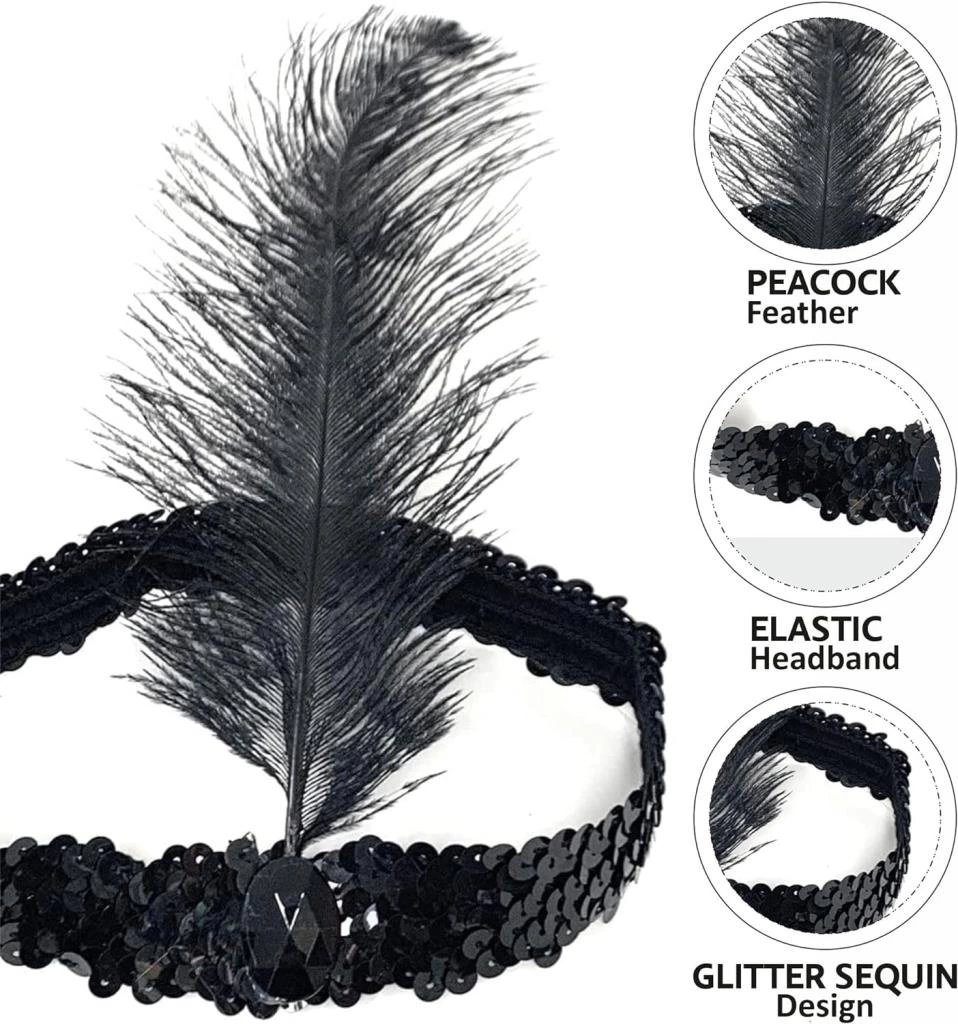 Siyah Renk Çarliston Başlık 80’ler ve 90’lar Tarzı Tüylü Saç Bandı - Görsel 3