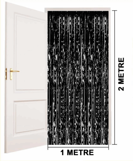 Çocuk Siyah Renk Ekstra Metalize Parlak Saçaklı Arka Fon Perde İthal A Kalite 1x2 Metre