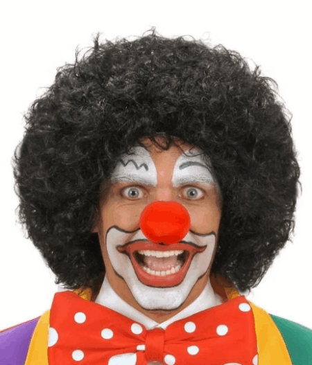 Çocuk Siyah Renk Kıvırcık Afro Bonus Peruk Saç ve Kırmızı Sünger Burun Seti