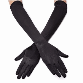 Çocuk   Siyah Renk Likralı Dirseğe Kadar Uzun Kumaş Eldiven 40 cm