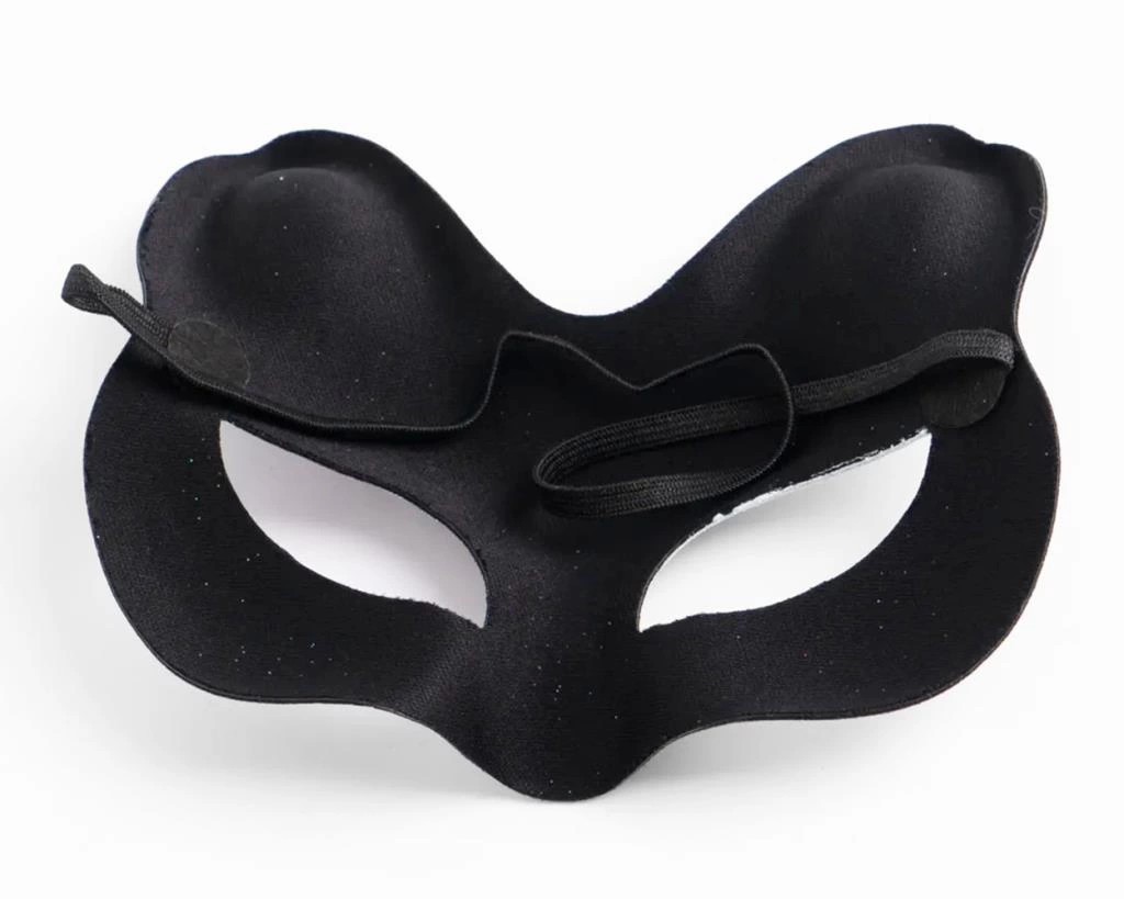 Çocuk Siyah Renk Üzeri Mavi Kırmızı Simli Süet Kaplama Kedi Maskesi 17x14 cm - Görsel 3