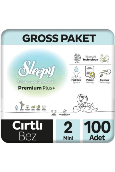 Çocuk Sleepy Bio Natural Bebek Bezi Gross Paket 2 Beden 3-6 Kg 100 Adet