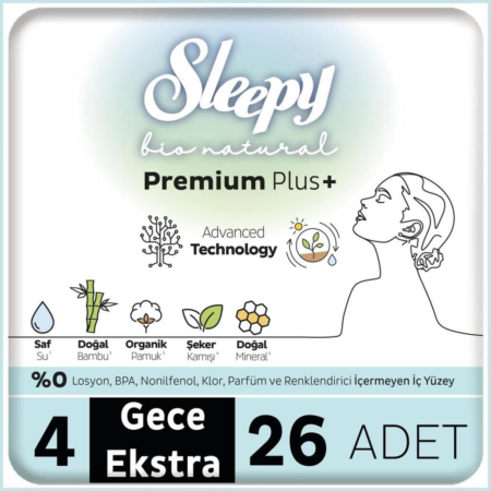 Sleepy Bio Natural Premium Plus Mega Ekstra Gece Ped 26 Adet
