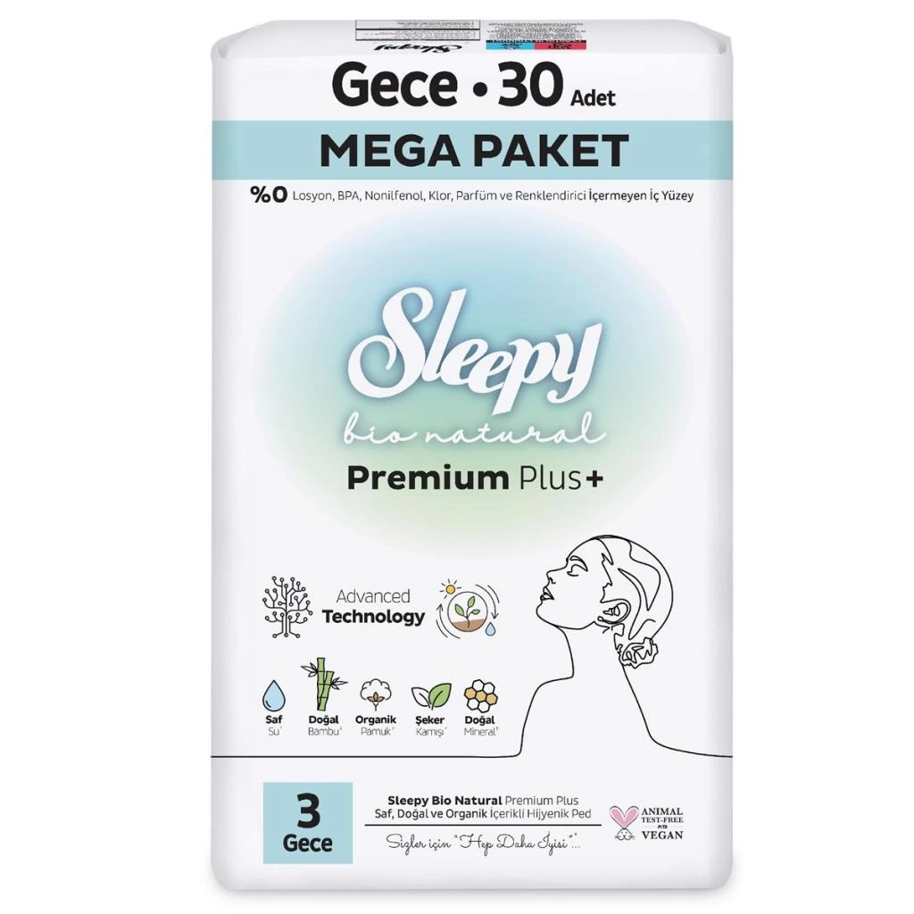 Sleepy Bio Natural Premium Plus Mega Gece Ped 30 Adet - Görsel 2